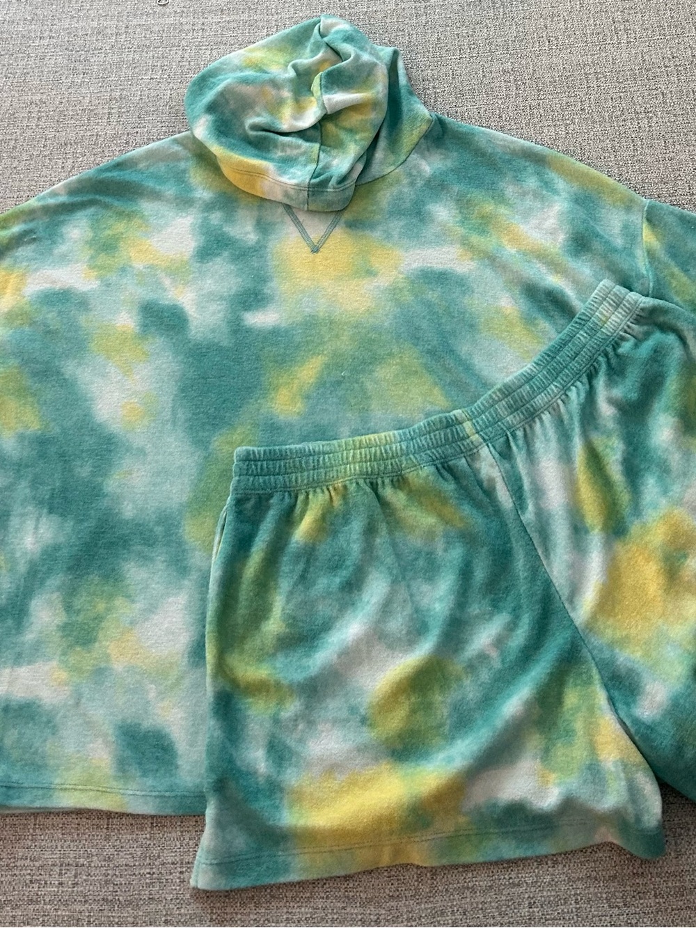 Secret Treasures Teal & Light Green Tie-Dye Hoodie Pajama Loungewear Set Size L